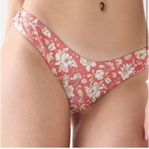 NWT J. Crew Pink Tossed Floral Curved Waist Cheeky Swim Bikini Bottom Size Large - Picture 1 of 7